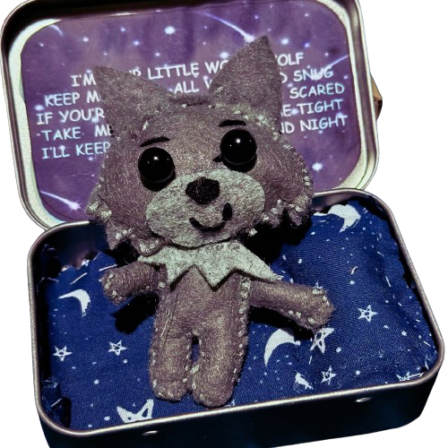 HANDMADE ANXIETY FELT WOLFIE IN A TIN