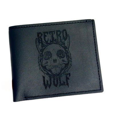 WOLF SKULL FLAMES ENGRAVED BLACK WALLET