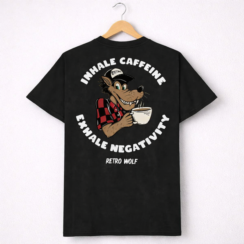 CAFFEINE TIME RETRO WOLF T-SHIRT