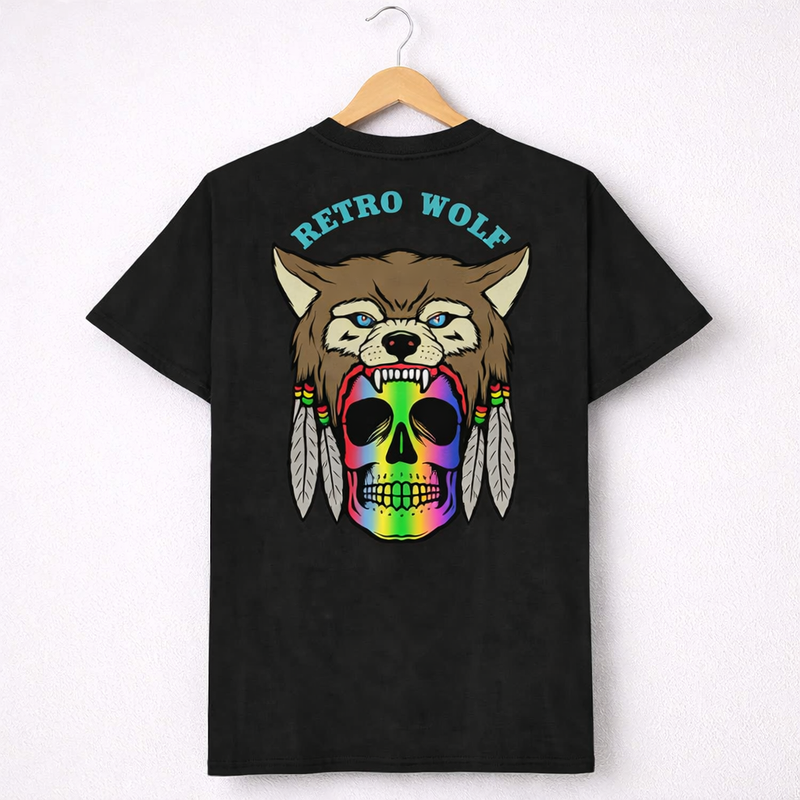 RAINBOW SKULL RETRO WOLF T-SHIRT