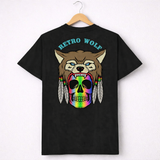 RAINBOW SKULL RETRO WOLF T-SHIRT