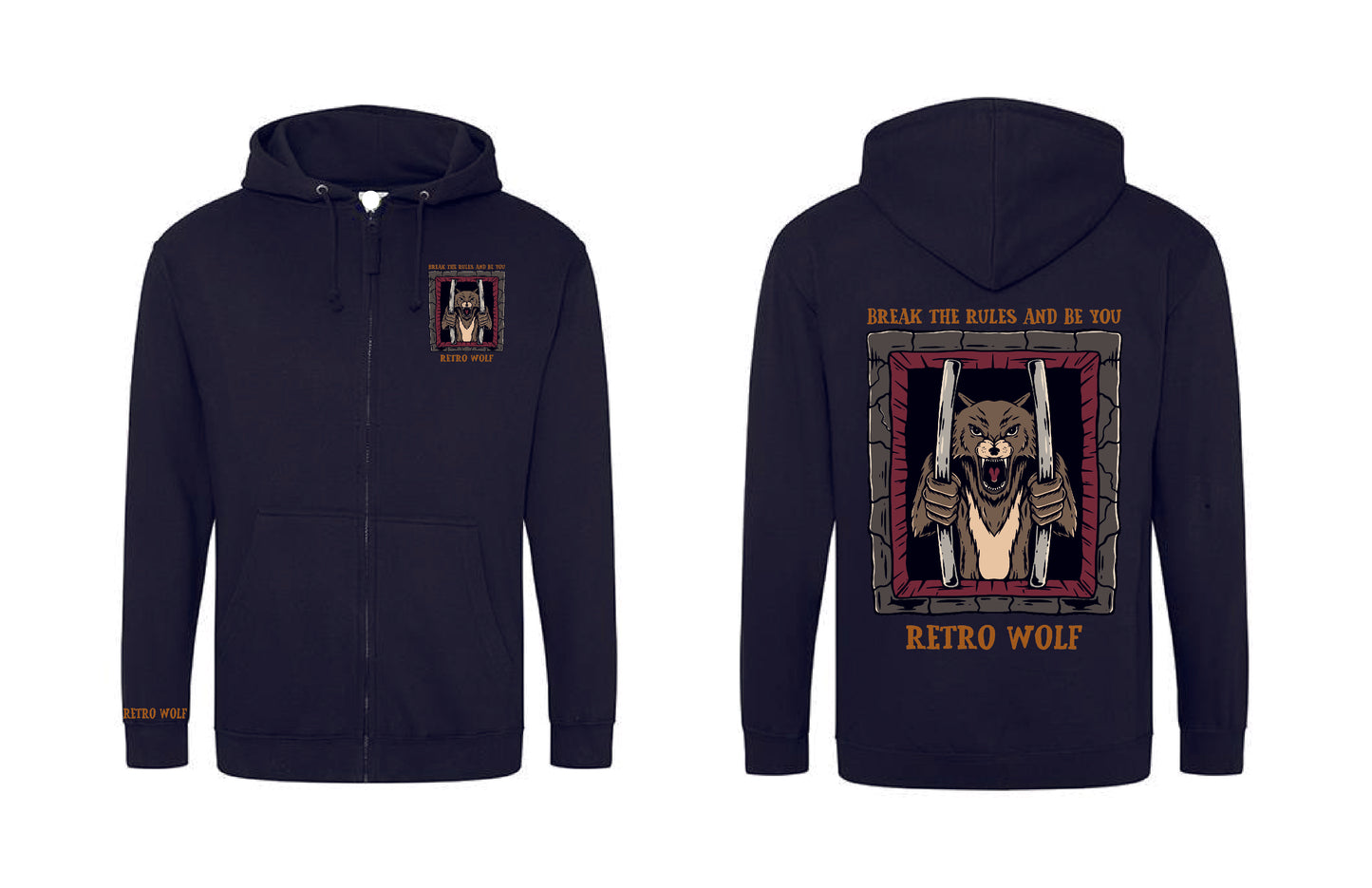 BREAK OUT RETRO WOLF ZIP UP HOODIE