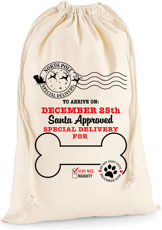 PERSONALISED DOG NAME SANTA SACK