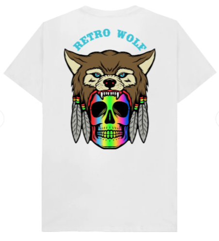 RAINBOW SKULL RETRO WOLF T-SHIRT