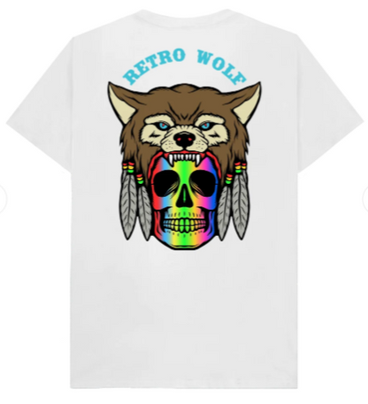 RAINBOW SKULL RETRO WOLF T-SHIRT