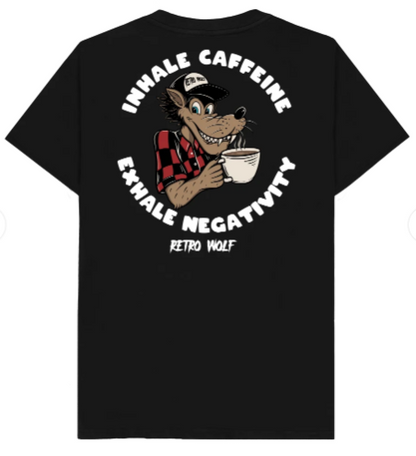 CAFFEINE TIME RETRO WOLF T-SHIRT