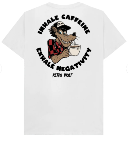 CAFFEINE TIME RETRO WOLF T-SHIRT