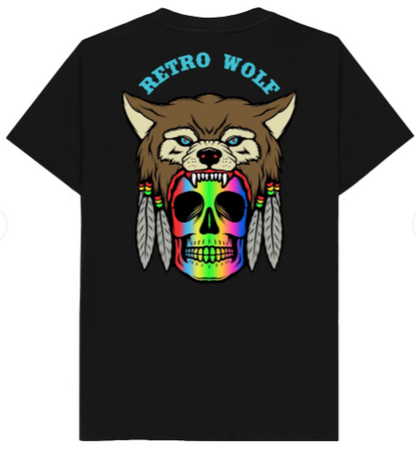 RAINBOW SKULL RETRO WOLF T-SHIRT