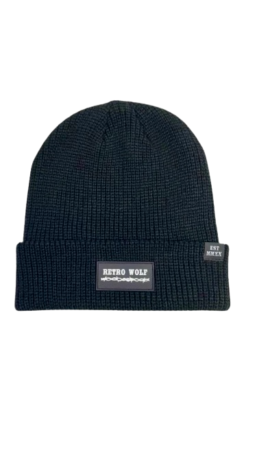 BLACK RETRO WOLF BEANIE