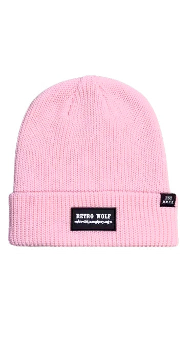 BABY PINK RETRO WOLF BEANIE