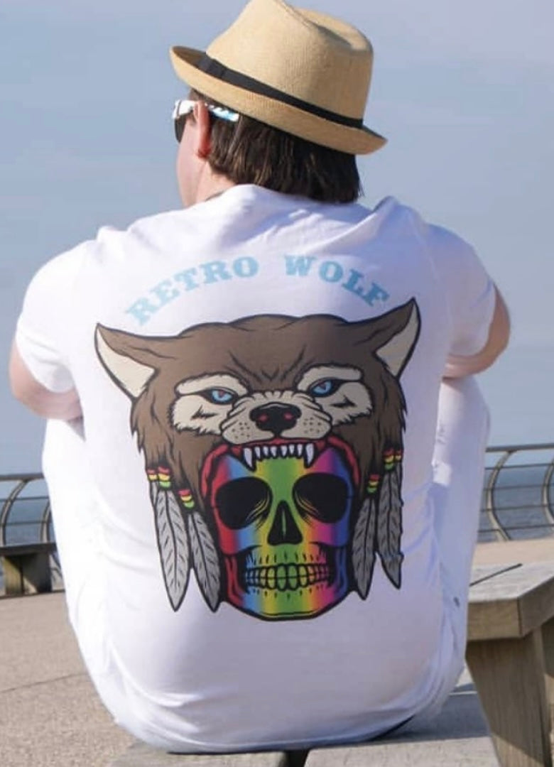 RAINBOW SKULL RETRO WOLF T-SHIRT