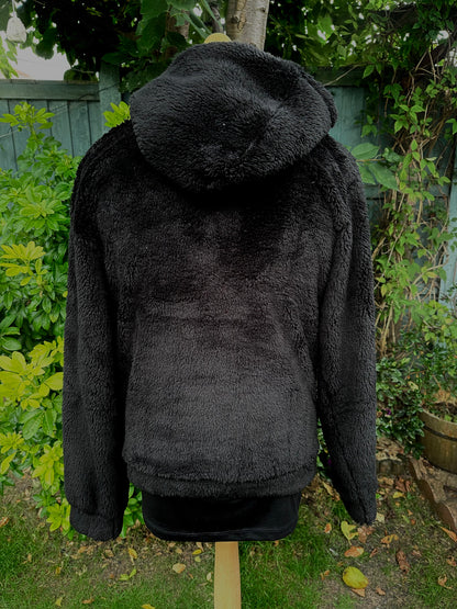 RETRO WOLF BLACK SHERPA 3/4 ZIP HOODIE