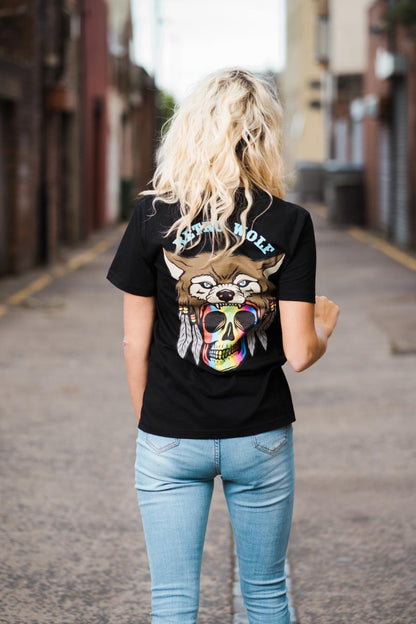 RAINBOW SKULL RETRO WOLF T-SHIRT