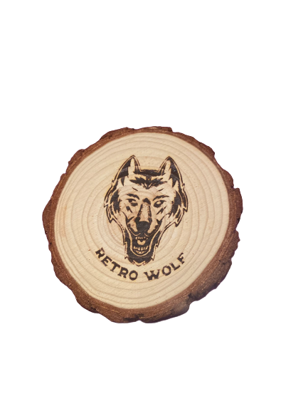 RETRO WOLF ENGRAVED WOODEN COASTER