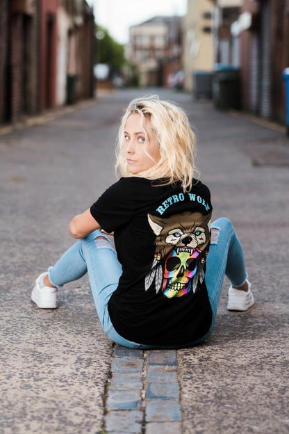 RAINBOW SKULL RETRO WOLF T-SHIRT